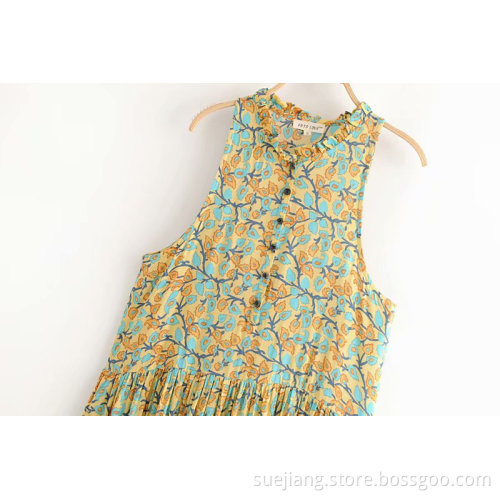 Factory Tank Top U-neck Fashion Flower Printing Dress